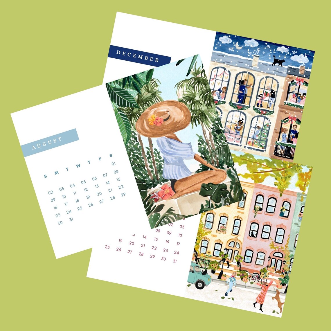2025 Monthly Calendar Tropical Getaway Watercolor Art Print Palm Scenes - Image 4