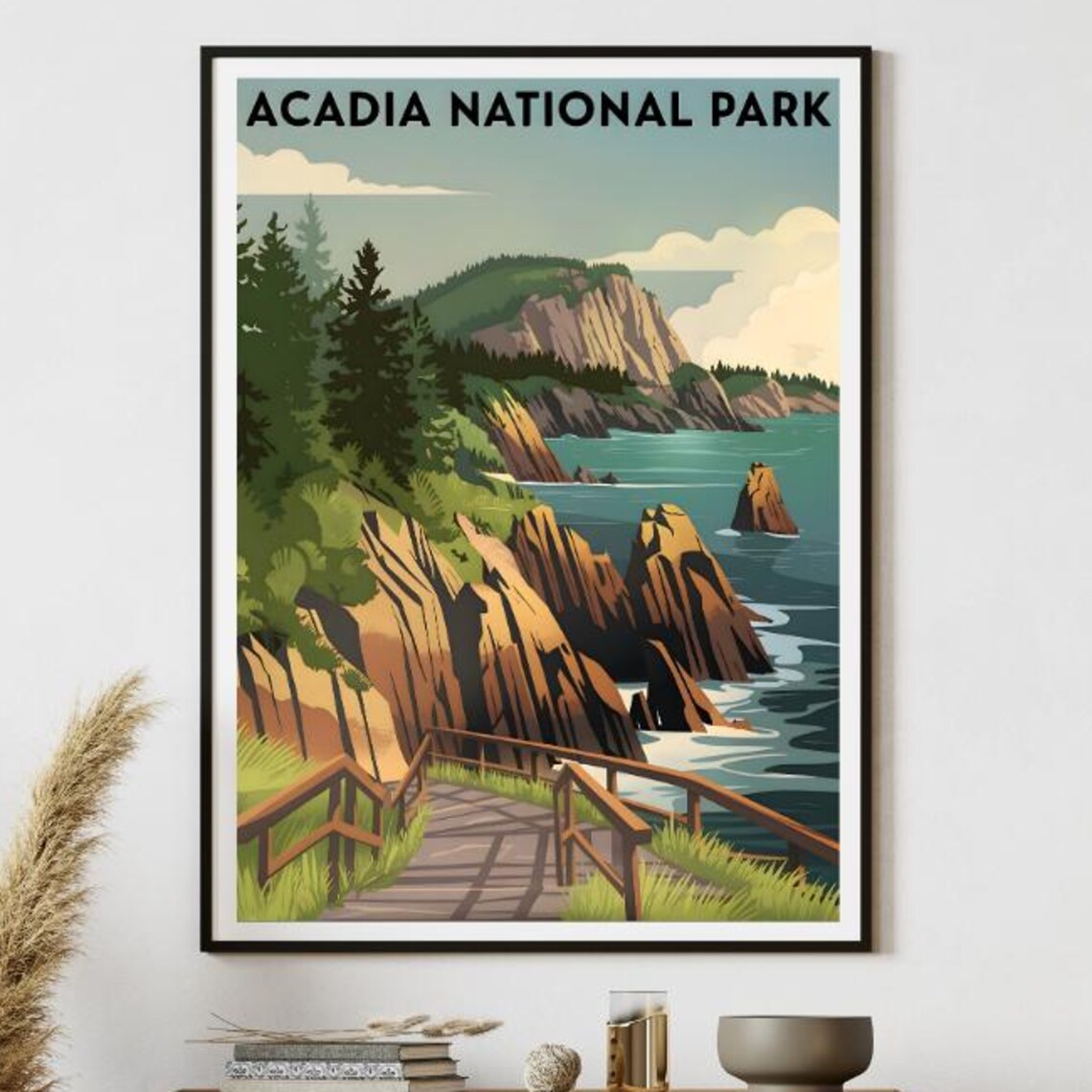 Acadia National Park Rocky Coast Cliffs Vintage Travel Poster