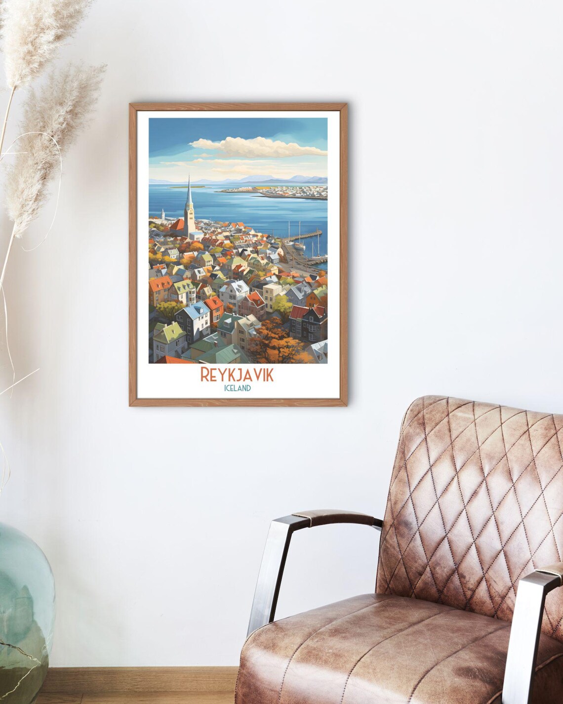 Reykjavik Iceland Colorful Houses and Church by the Harbor Art Print - Image 2