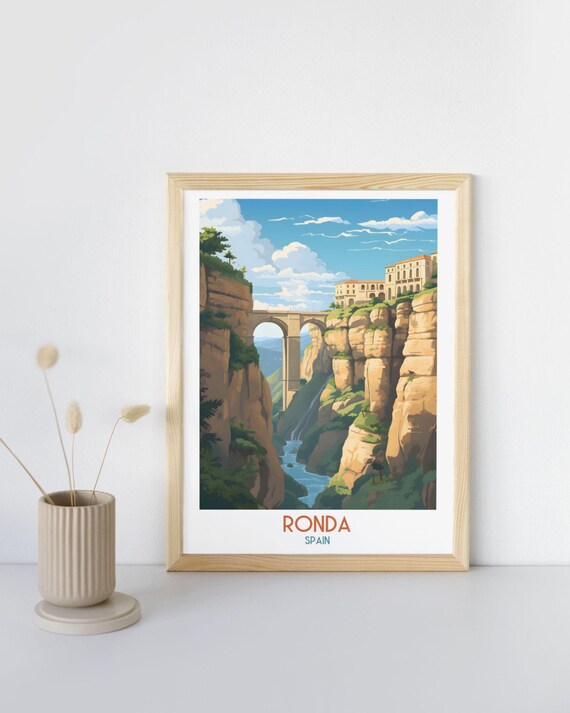 Ronda Spain Gorge Bridge and Cliffside Village View Travel Art Print