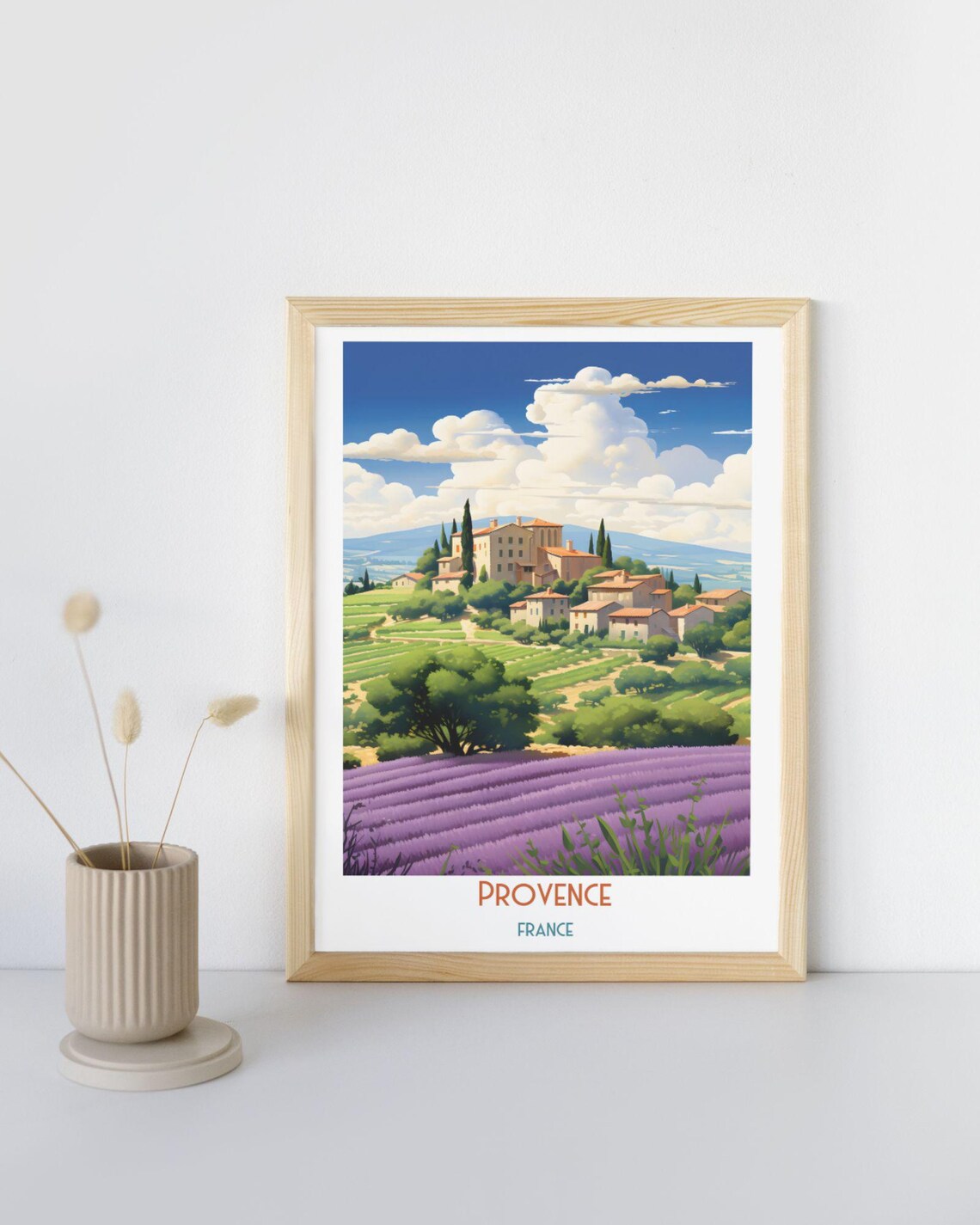 Provence France Hilltop Village Above Lavender Fields Travel Art Print