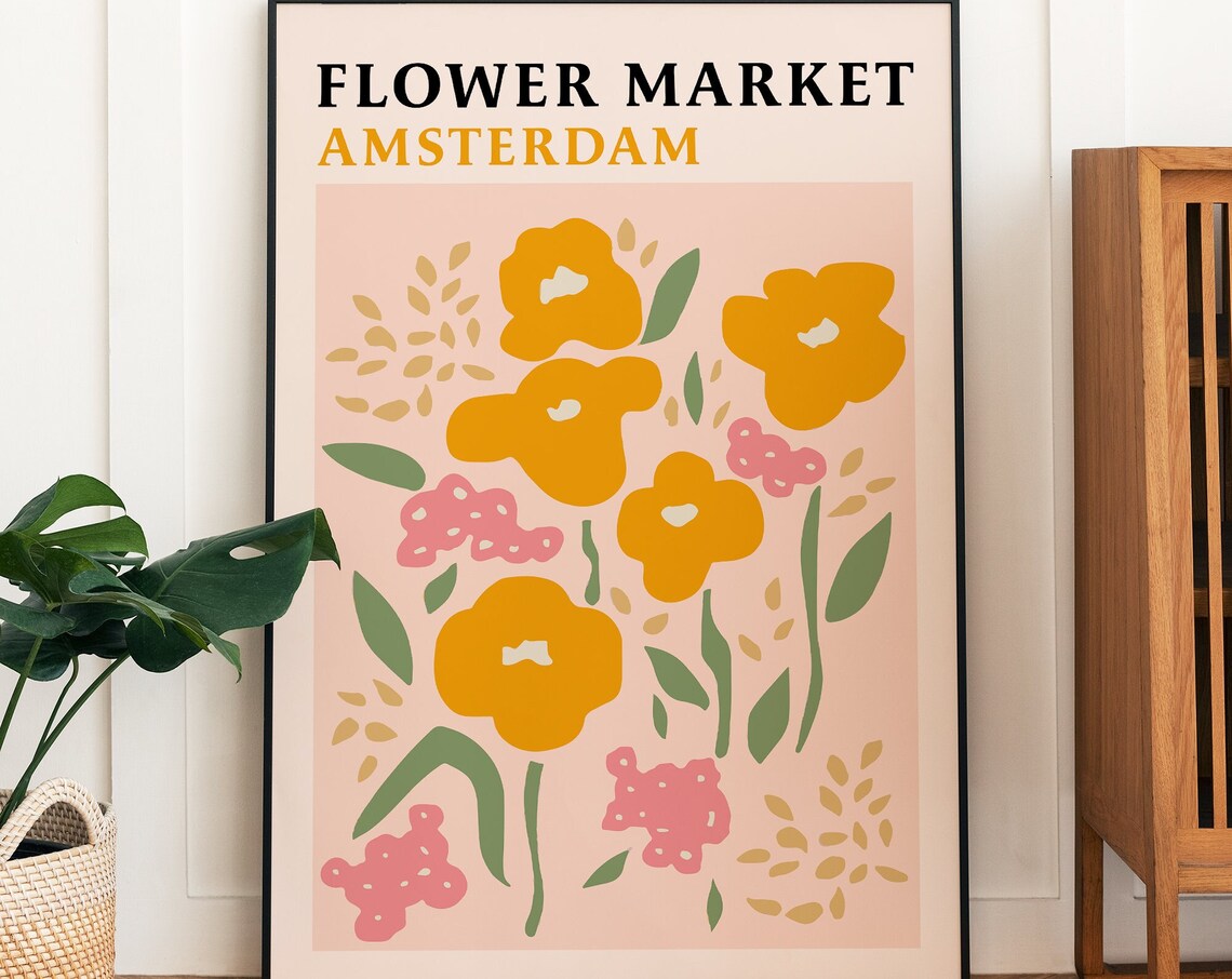 Flower Market Poster, Botanical Boho Decor