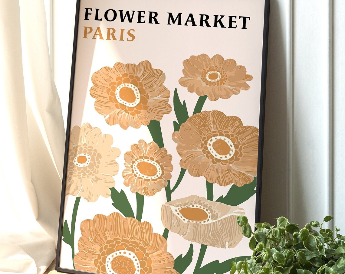 Flower Market Poster, Vintage Botanical Art