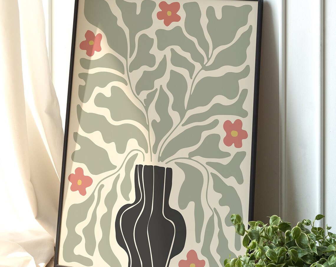 Botanical Floral Illustration, Minimalist Boho Decor