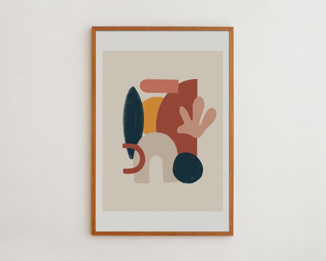 Warm Boho Abstract Geometric Shapes Terracotta Navy Ochre Poster