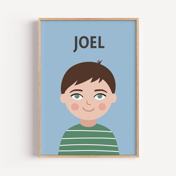 Personalized Boys Name Nursery Poster With Smiling Cartoon Face