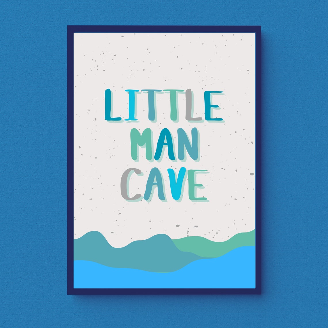Little Man Cave Blue Watercolor Waves Boys Room Nursery Wall Art - Image 3