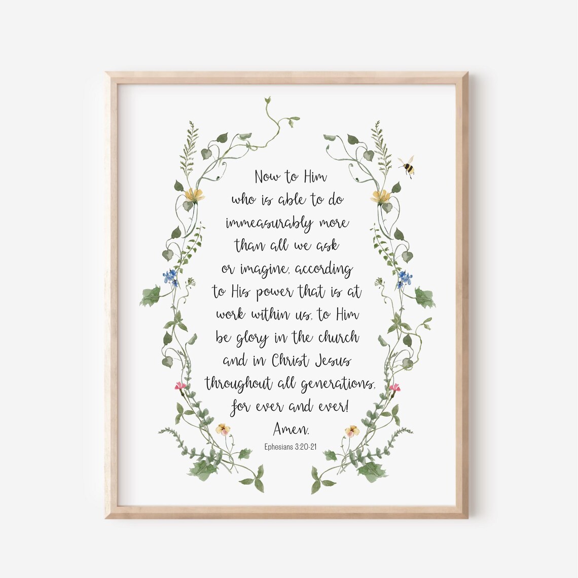 Ephesians 3:20-21 Bible Verse Poster Immeasurably More Botanical Christian Gift
