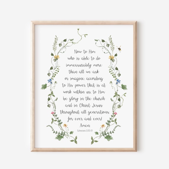 Ephesians 3:20-21 Bible Verse Poster Immeasurably More Botanical Christian Gift
