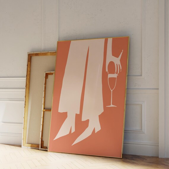 Orange Abstract Woman Wine Glass Minimalist Kitchen Wall Poster