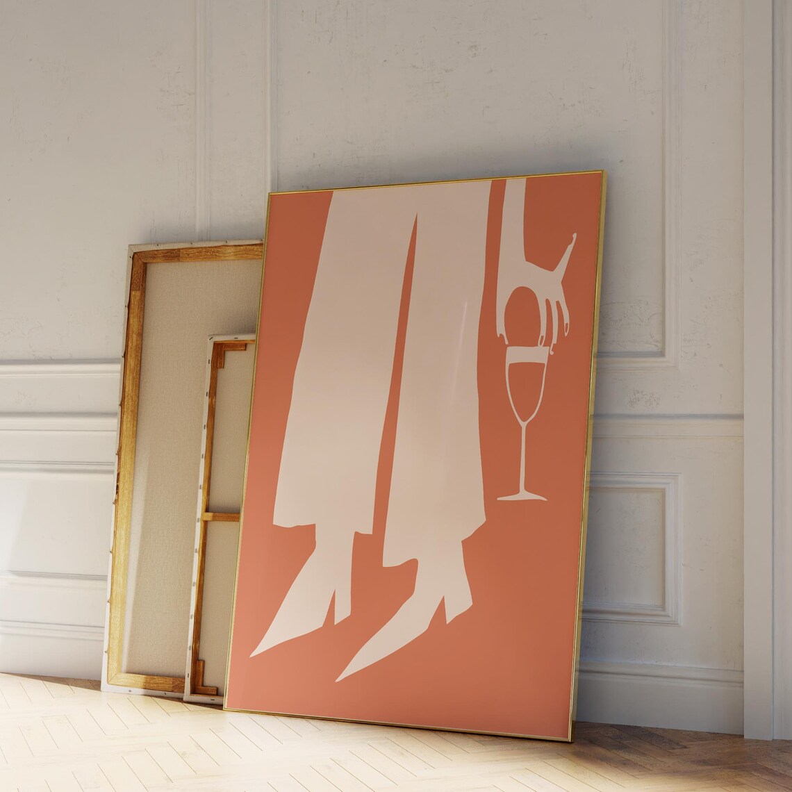 Orange Abstract Woman Wine Glass Minimalist Kitchen Wall Poster