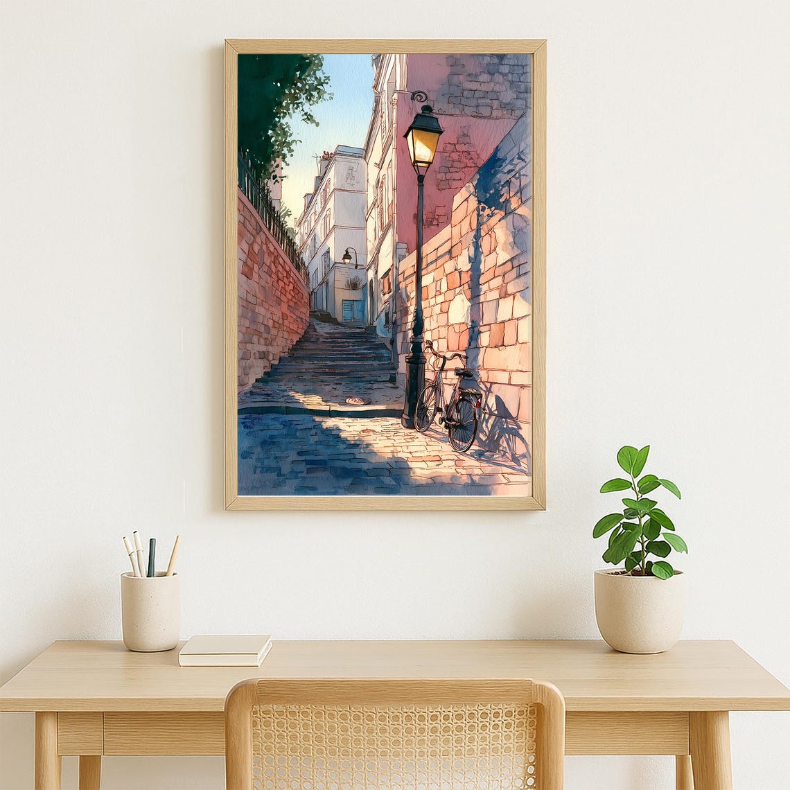 Paris Cobblestone Street With Vintage Bicycle Lamppost Dusk Poster - Image 4