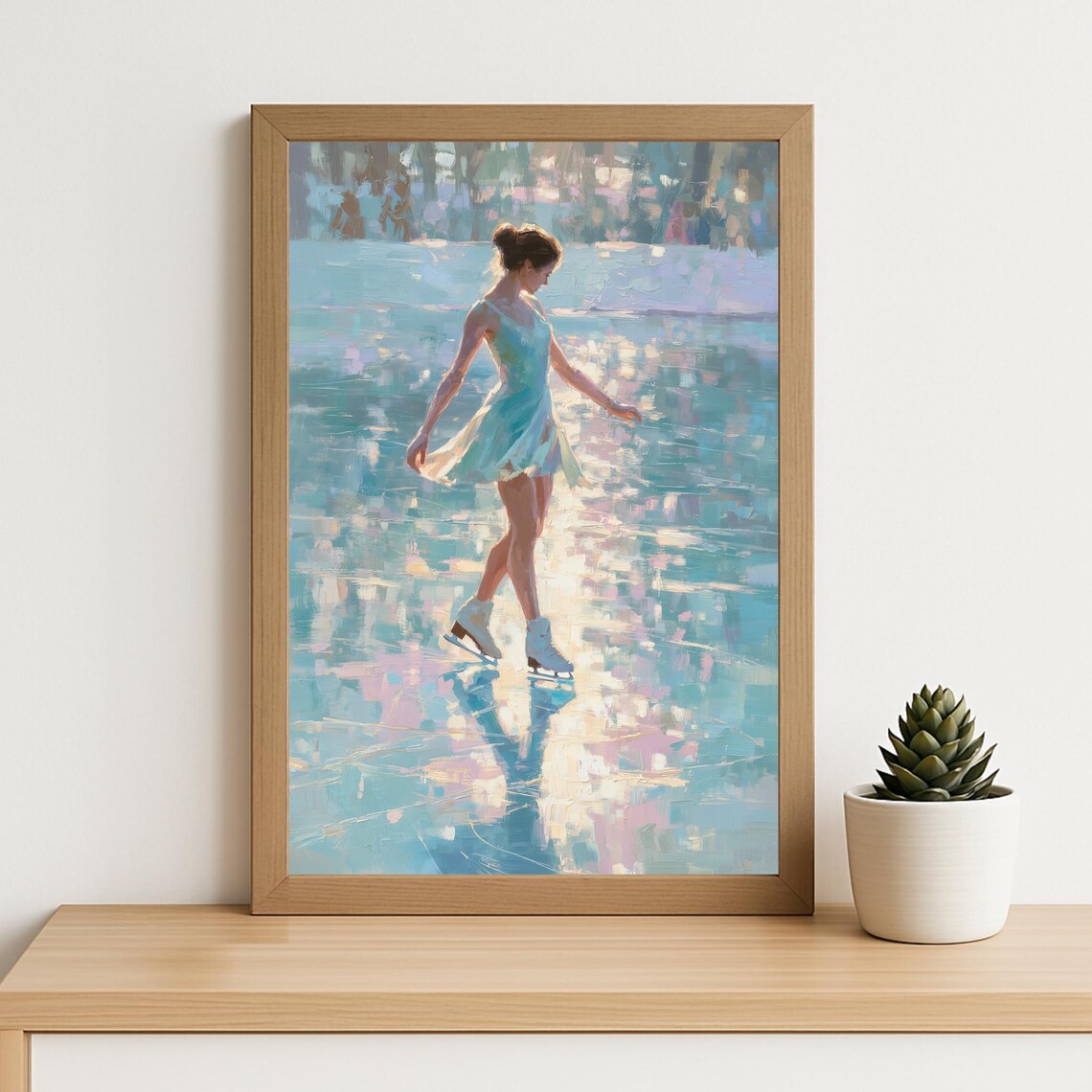 Ice Skater Impressionist Art Print Pastel Winter Dance Girl On Rink