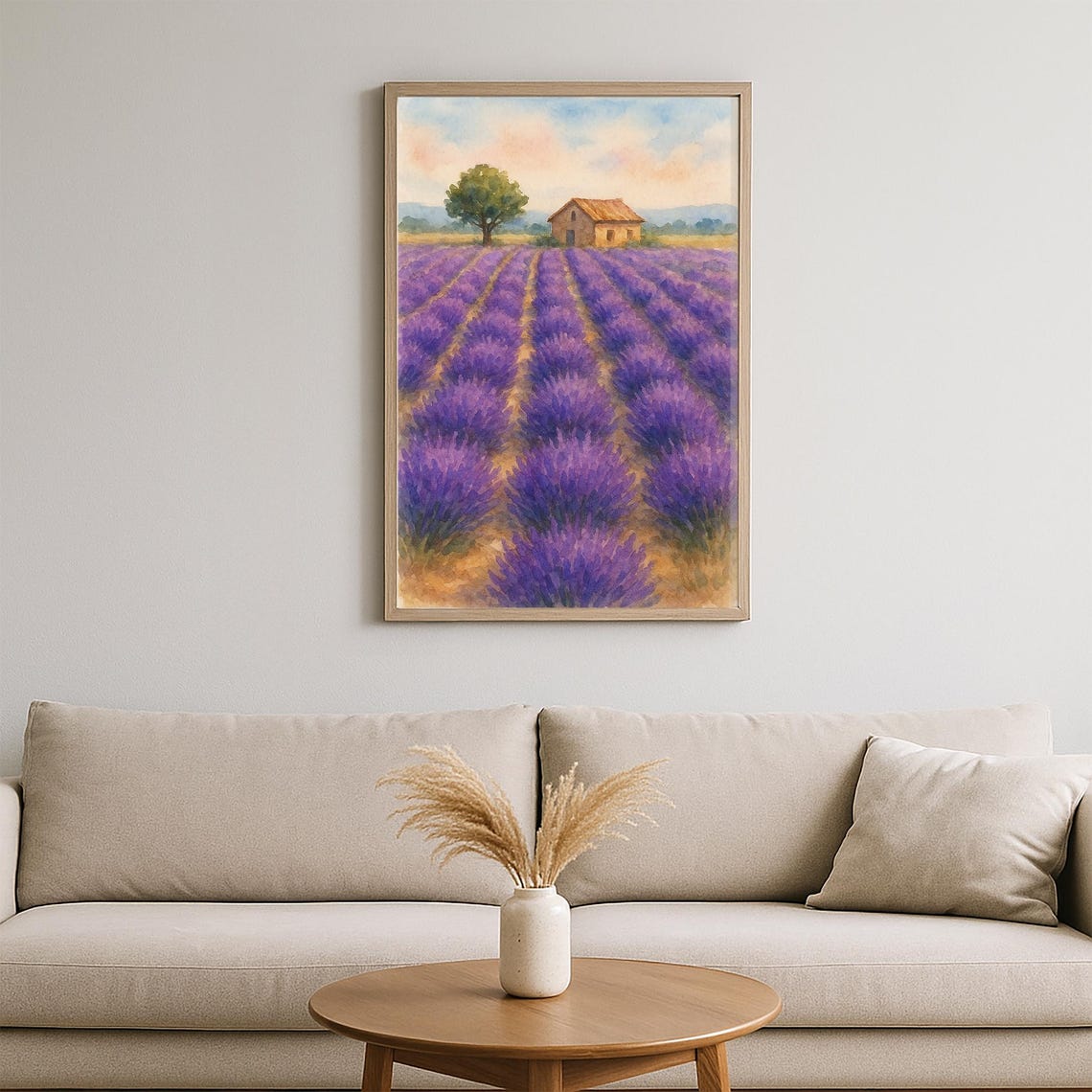 Lavender Field Watercolor Print Provence Countryside Landscape Art With Farmhouse Purple Floral Wall Decor For Nature And Travel Lovers - Image 2