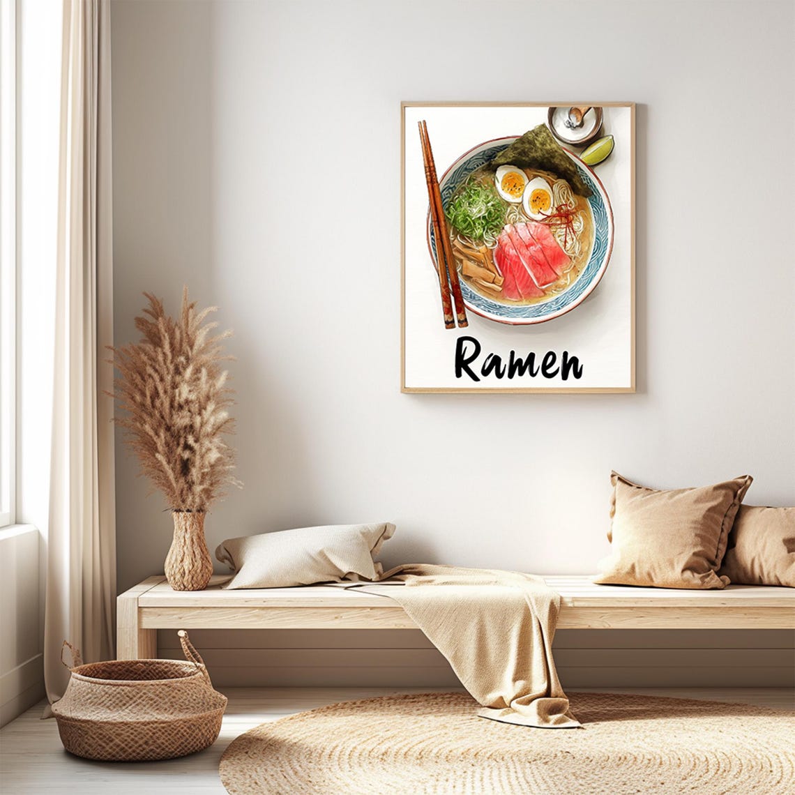 Ramen Bowl Overhead Illustration Chopsticks Egg Noodles Print - Image 3