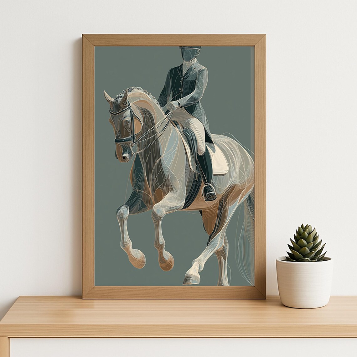 Dressage Rider and Horse Collected Trot Line Art Equestrian Poster