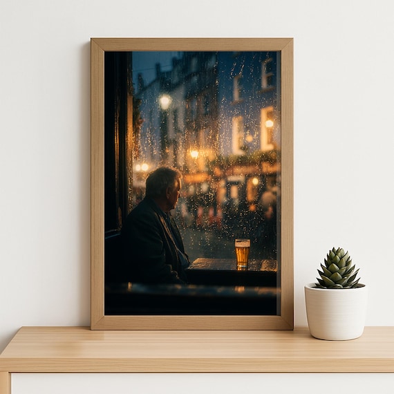 Galway Pub Rainy Night Photography Vintage Irish Bar Window Print Moody Pint Of Beer Wall Art For Decor Or Travel Lovers
