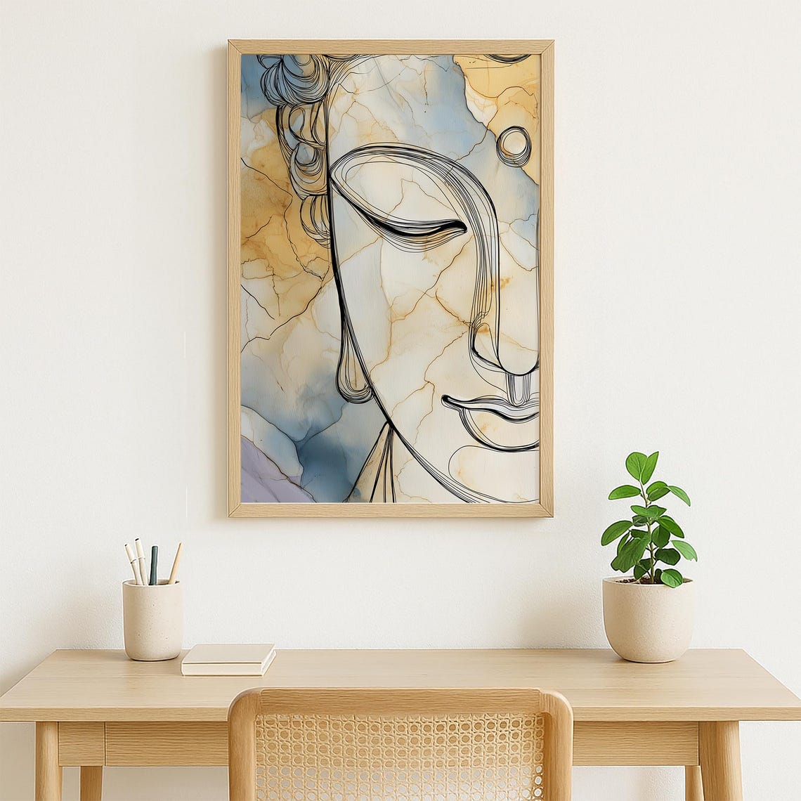 Abstract Buddha Face Line Art Gold Marble Zen Serene Style Poster - Image 3
