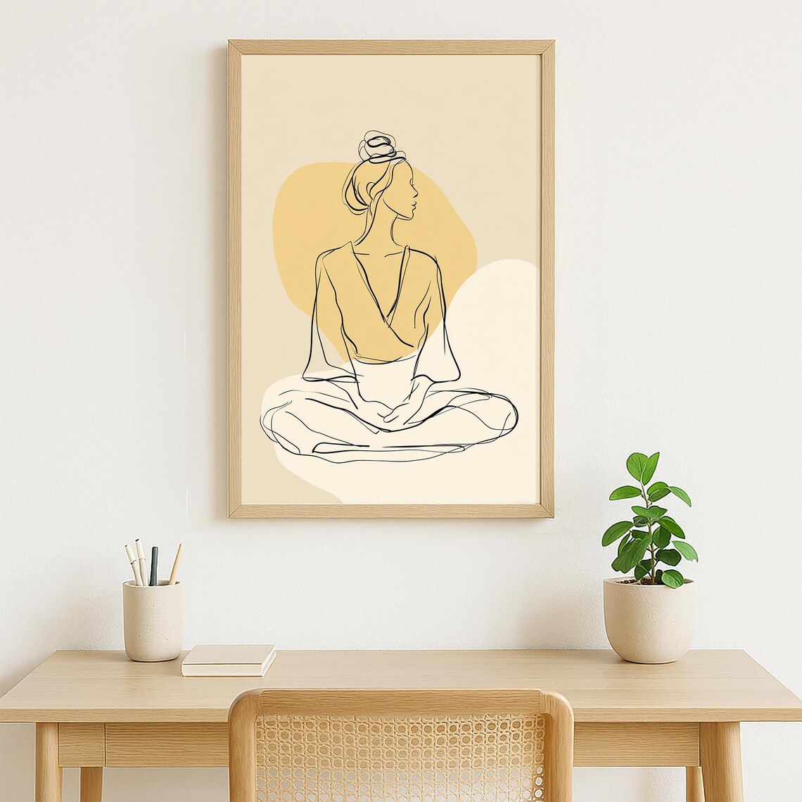 Minimalist Line Art Woman Meditating Lotus Pose Calm Zen Yoga Poster - Image 4