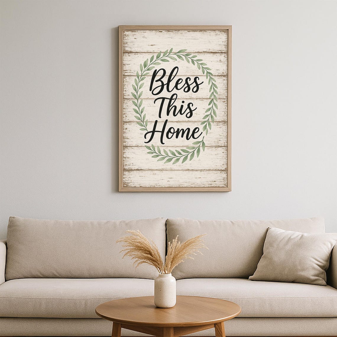 Bless This Home Rustic Farmhouse Quote Sign With Greenery Poster - Image 2