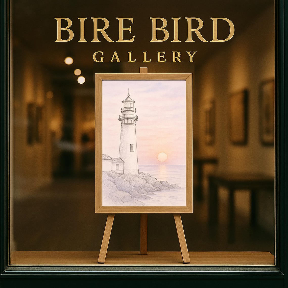 Lighthouse Sunset Wall Art Soft Sketch Coastal Illustration Serene Nautical Decor Tranquil Ocean View Poster - Image 5