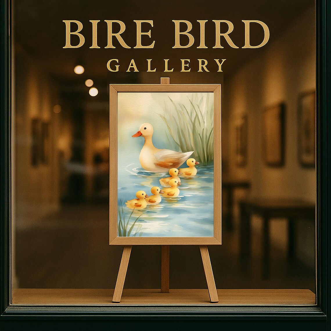Mother Duck With Five Ducklings Swimming Watercolor Cute Nursery Poster - Image 5