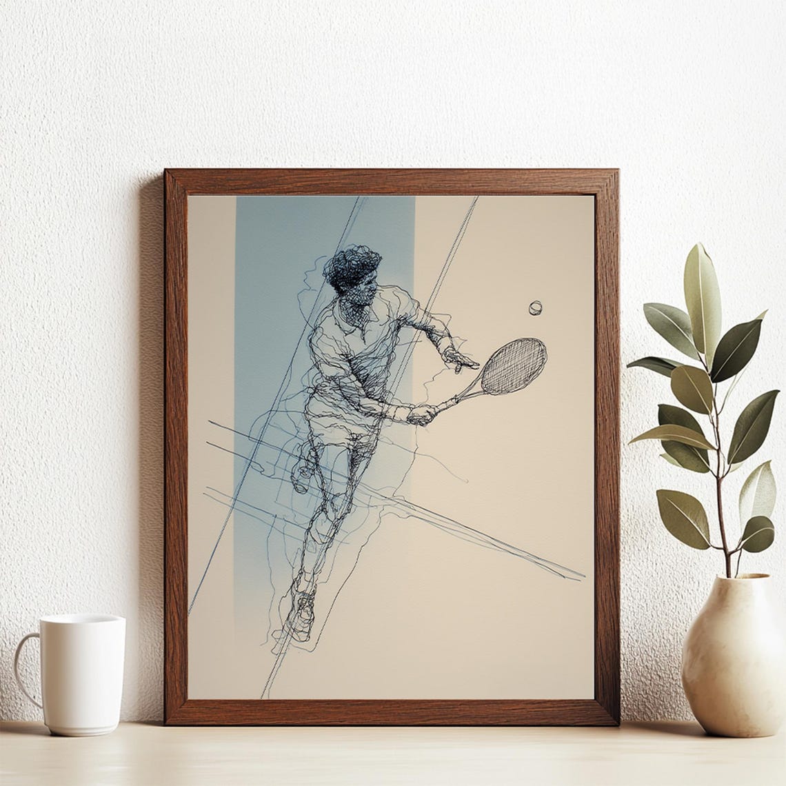 Abstract Tennis Line Drawing Dynamic Player Continuous Art Poster