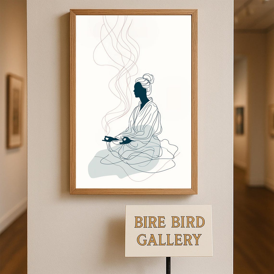 Line Art Meditating Woman Incense Smoke Yoga Mindfulness Poster
