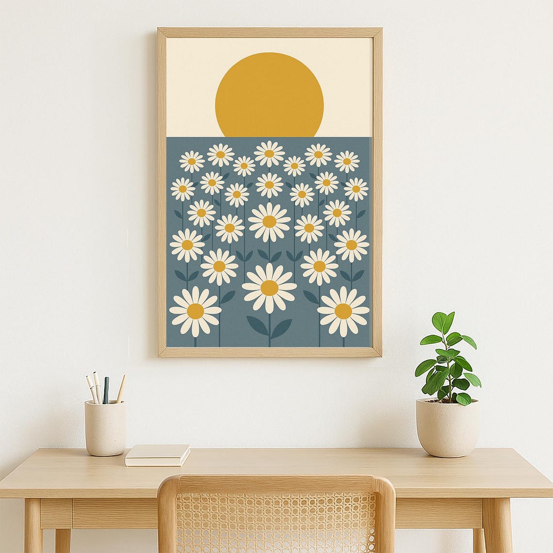 Retro Daisy Field Under Golden Sun Mid Century Modern Floral Poster - Image 4