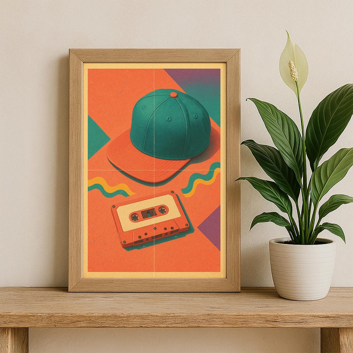 Retro 90s Cassette Tape And Baseball Cap Hip Hop Pop Art Poster - Image 2