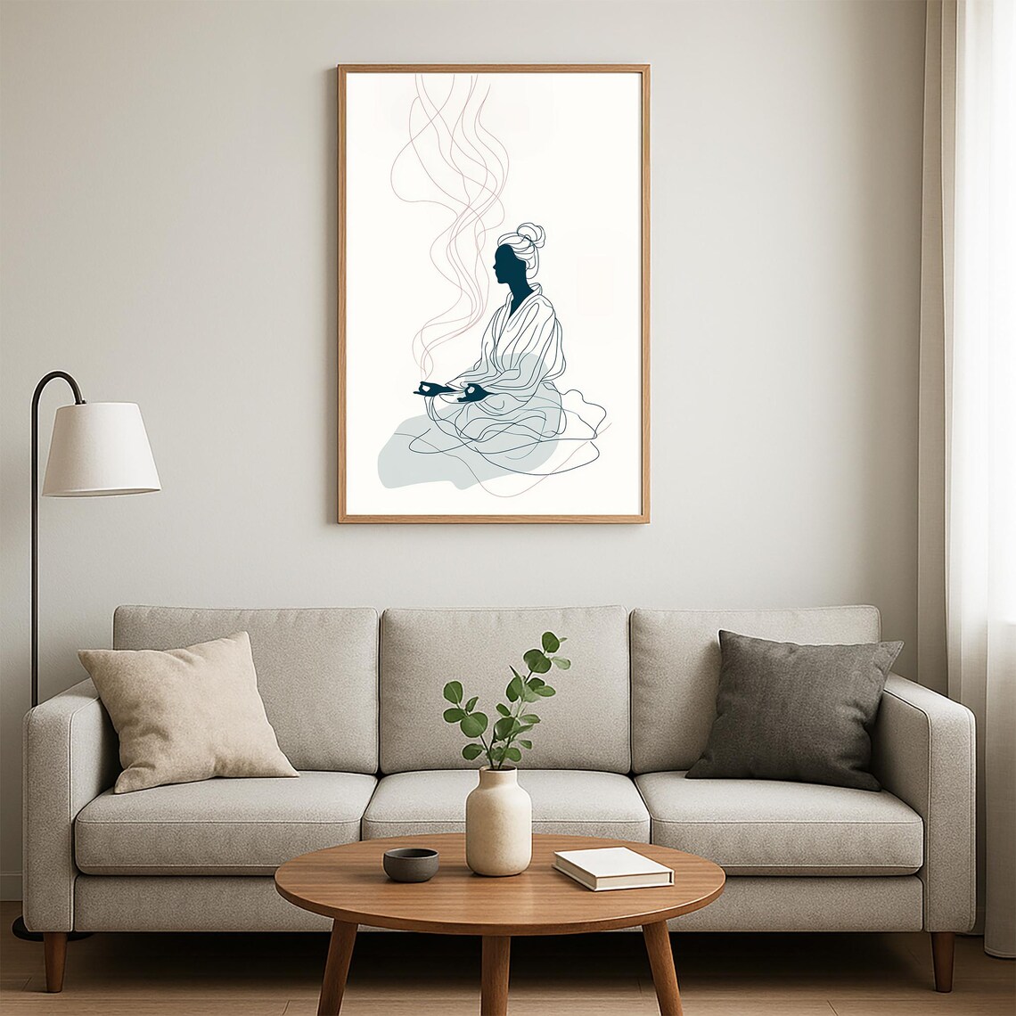 Line Art Meditating Woman Incense Smoke Yoga Mindfulness Poster - Image 5