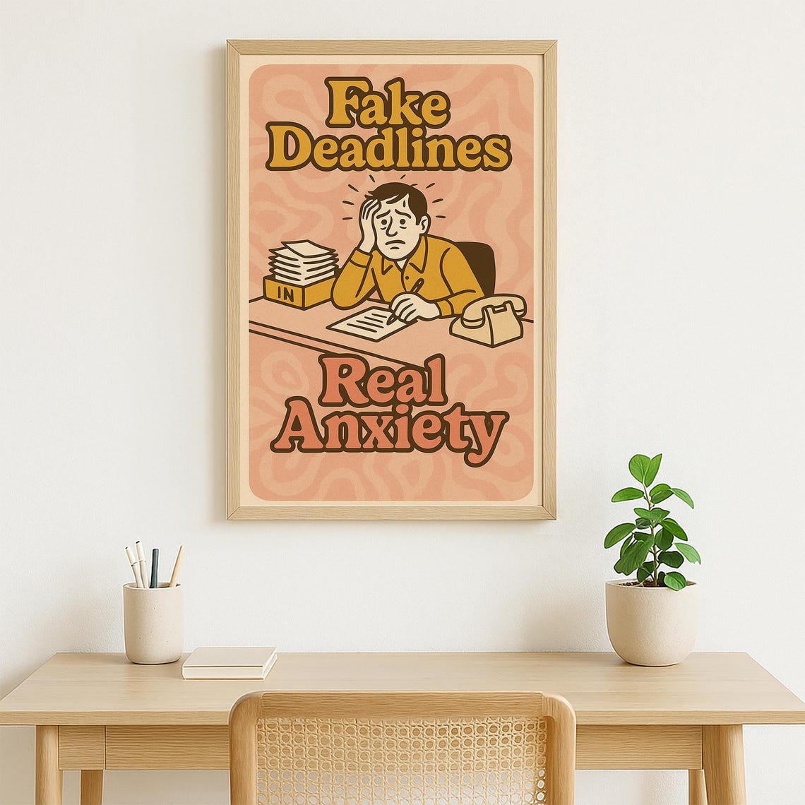 Fake Deadlines Real Anxiety Poster Retro Funny Office Wall Art 70s Groovy Work Humor Decor - Image 5