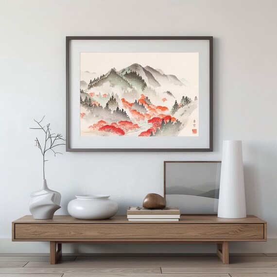 Vintage Japanese Mountain Landscape Art File For Printing Wall Art Vintage Art Home Office Japandi Minimal Trendy