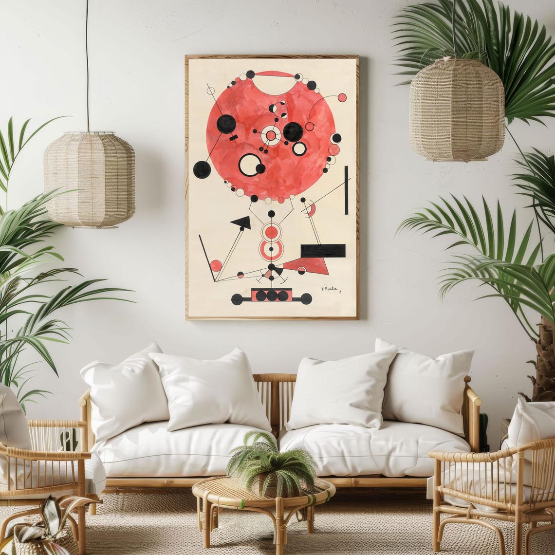 Vintage Red Circle Abstract Geometric Modernist Composition Art Poster - Image 4