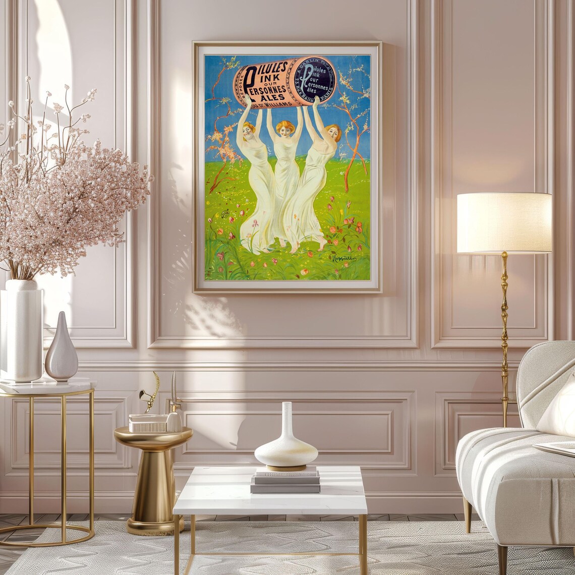 Vintage French Pink Pills Advertising Poster Three Graces Design - Image 5