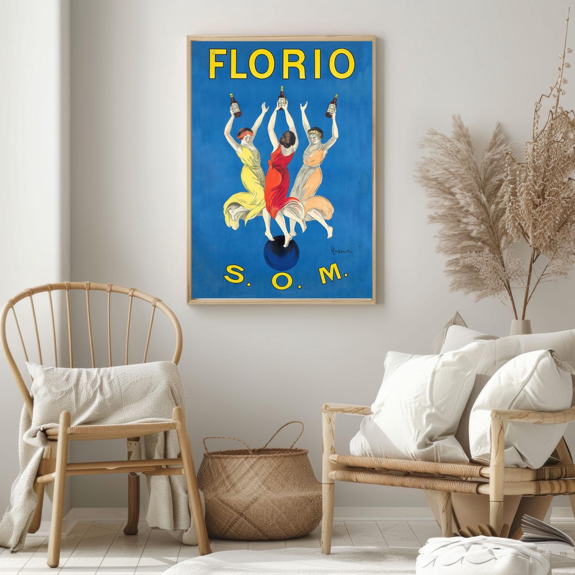Vintage Florio Wine Dancing Women Blue Advertising Art Poster - Image 2