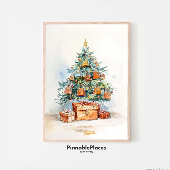 Luxury Christmas Tree Designer Handbags Ornaments Watercolor Poster