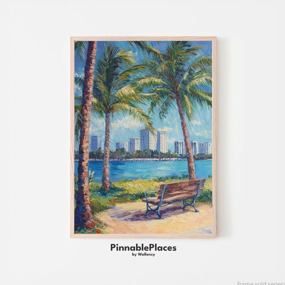 Miami Art Print Tropical Palm Trees Coastal Cityscape File