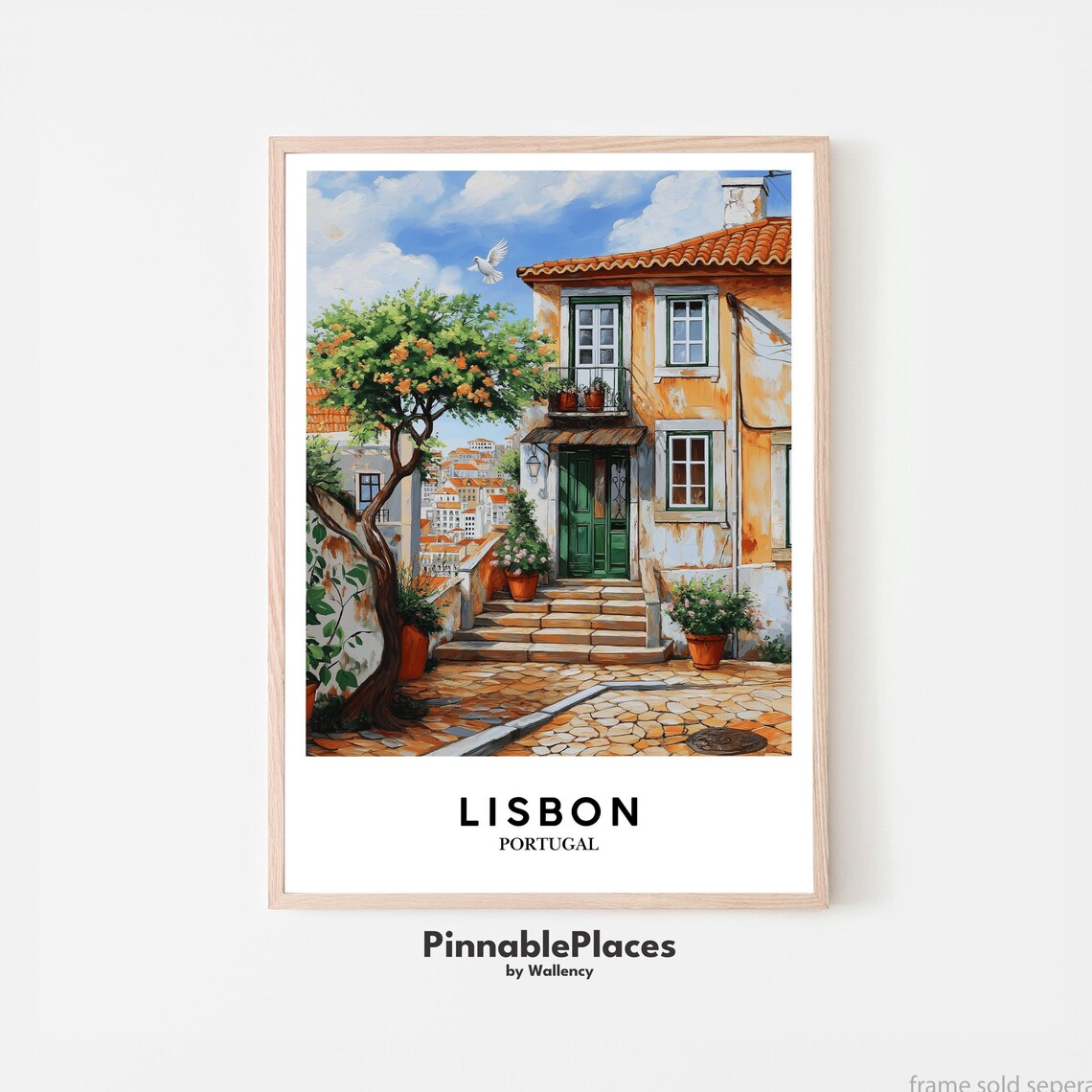 Lisbon Old Town Portuguese House Cityscape Oil Painting Poster