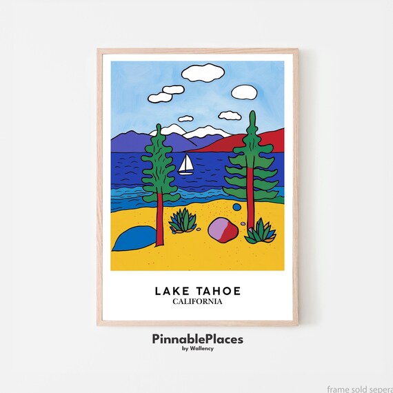 Lake Tahoe California Matisse Style Colorful Sailboat Lakeside Poster
