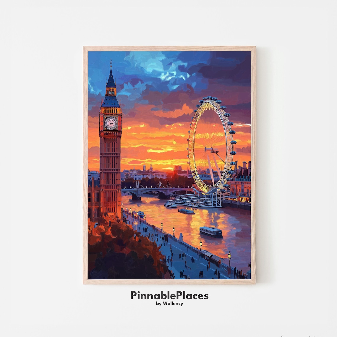 London at Sunset Big Ben London Eye River Thames Skyline Art Poster