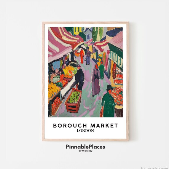 Borough Market London Poster In Matisse Style With Colorful Food Stalls
