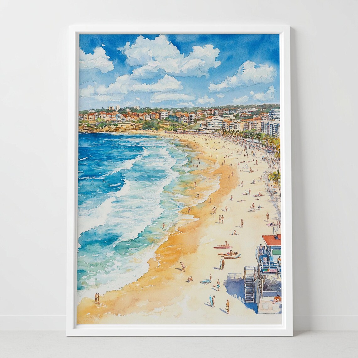 Bondi Beach Sydney Australia Surf Ocean Waves Watercolor Poster