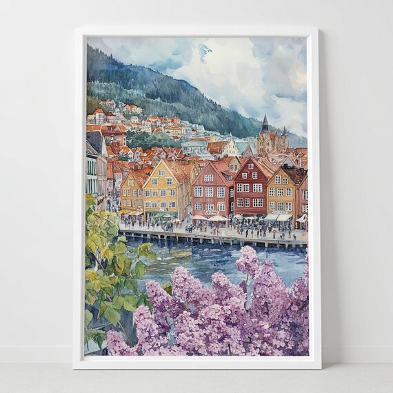 Bergen Norway Gift Painting Poster Print