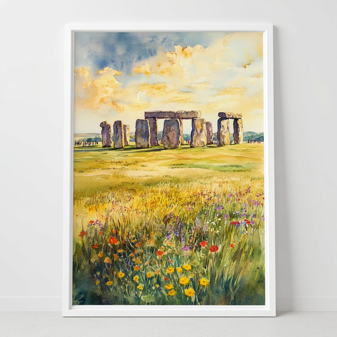 Stonehenge Watercolor Ancient Stones Wildflower Meadow Poster
