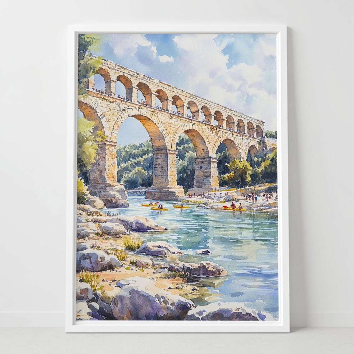 Pont Du Gard France Roman Aqueduct Watercolor Art Print