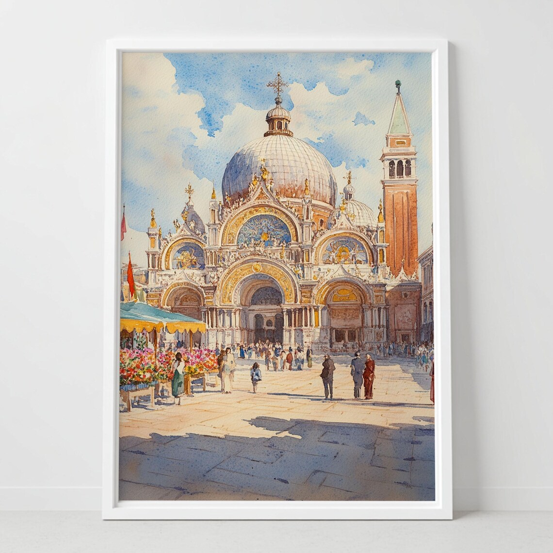 Venice Saint Mark Basilica Flower Market Watercolor Travel Poster