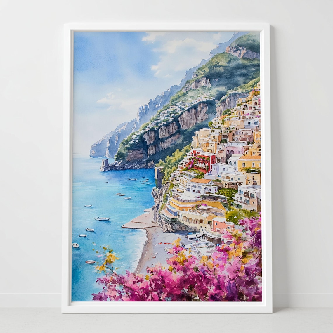 Positano Italy Amalfi Coast Italian Cliffside Village Watercolor Poster