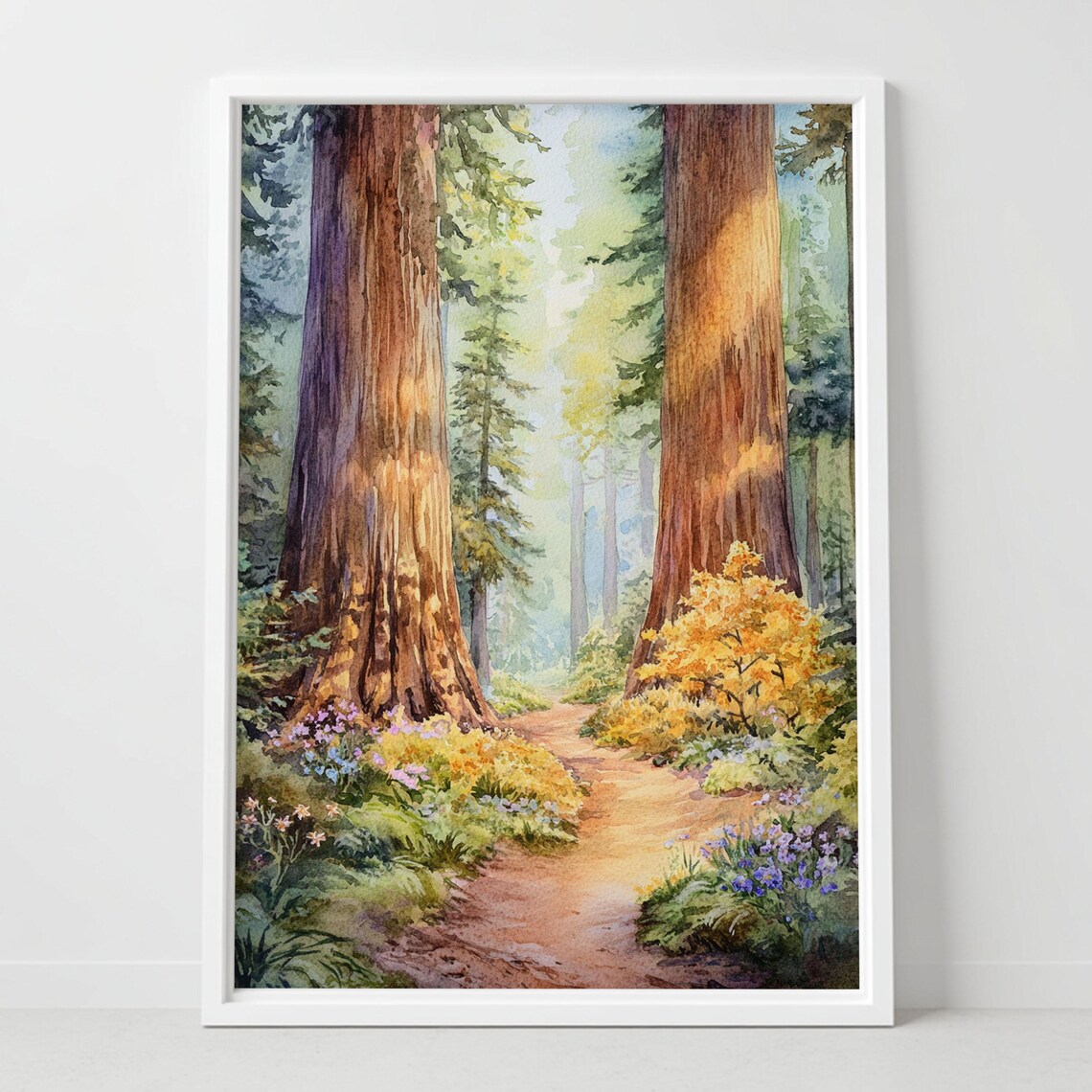 Sequoia National Park Giant Redwoods Trail Watercolor Poster