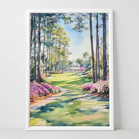 Augusta National Golf Club Clubhouse Fairway Watercolor Poster